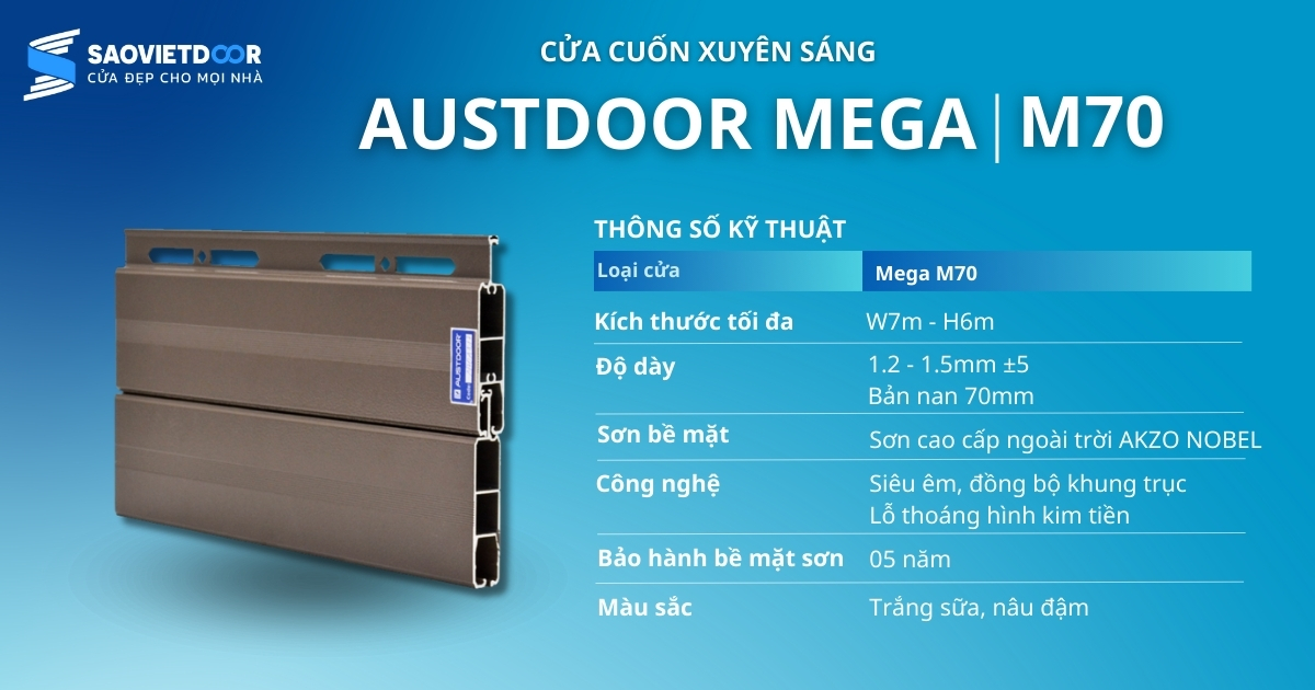 Cửa cuốn xuyên sáng Austdoor Mega M70 17 Thông số kỹ thuật cửa cuốn xuyên sáng Austdoor mega m70