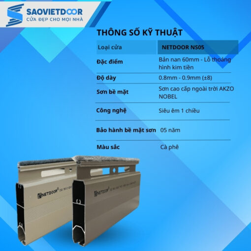 Thông số kỹ thuật của cửa cuốn khe thoáng Netdoor NS05