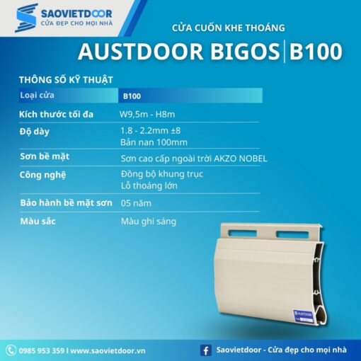Thông số kỹ thuật cửa cuốn austdoor bigos b100