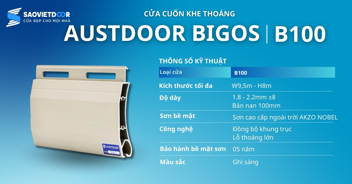 Cửa cuốn nan bản lớn B100 9 Thông số kỹ thuật cửa cuốn austdoor bigos b100