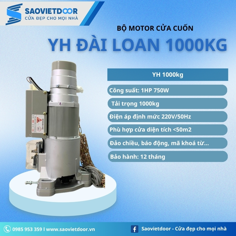 Motor Cửa Cuốn Đài Loan YH 1000kg Chính Hãng 11 Thông số kỹ thuật của motor cửa cuốn Đài Loan YH 1000kg
