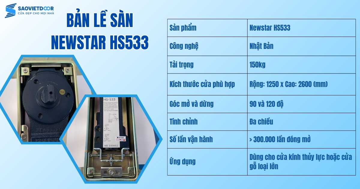 Bản lề sàn Newstar HS-533 20 Thông số kỹ thuật của bản lề sàn Newstar HS533