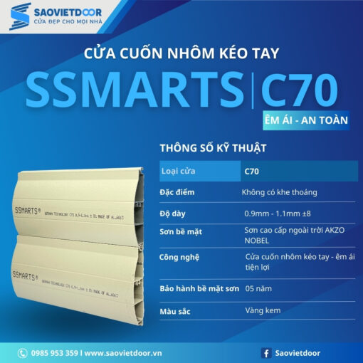 Thông số kỹ thuật của cửa cuốn nhôm kéo tay Ssmarts C70