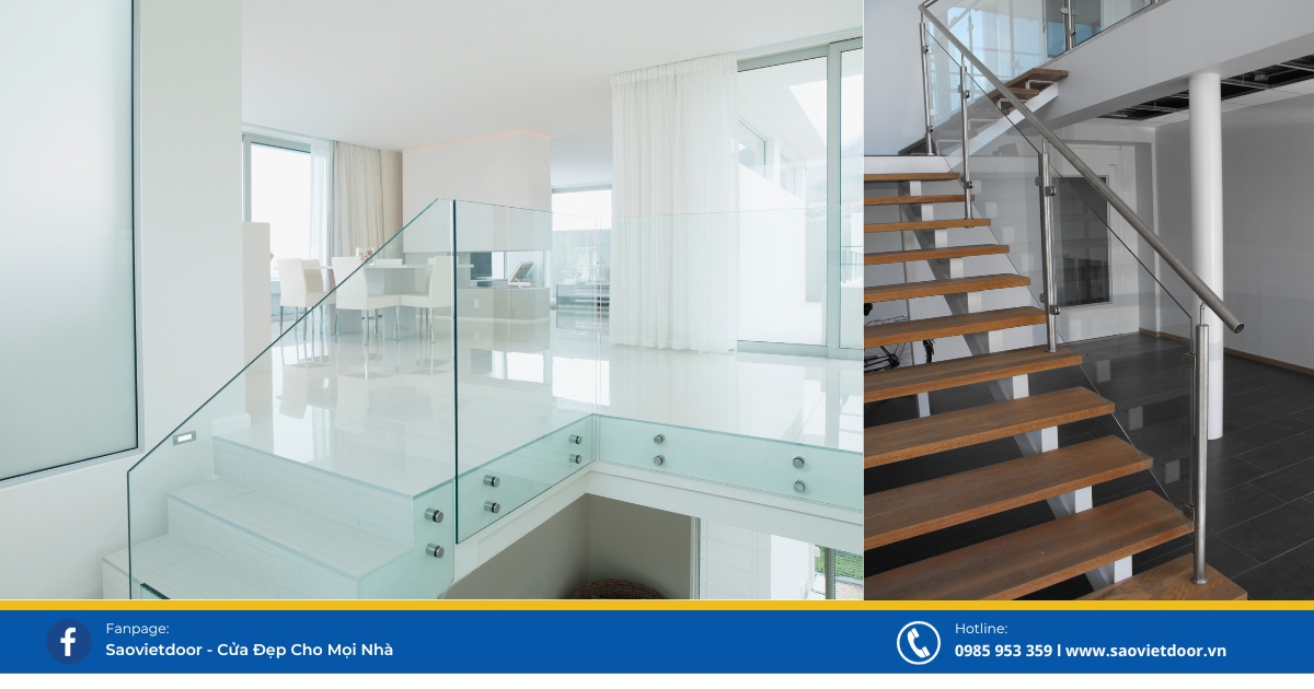 Cầu thang kính được thiết kế với kính trong suốt, tạo ra sự sang trọng và tinh tế cho không gian kiến trúc.