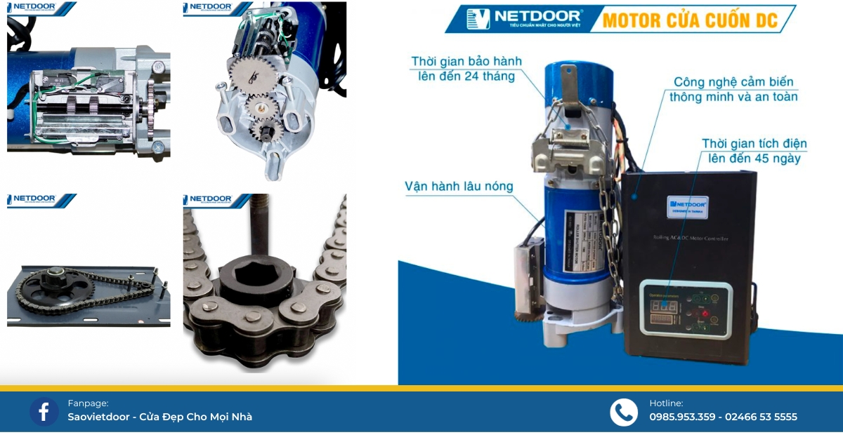 Công Nghệ Cửa Cuốn Tự Dừng Khi Gặp Vật Cản 28 Chi tiết bộ motor cửa cuốn Netdoor DC Liền Lưu.