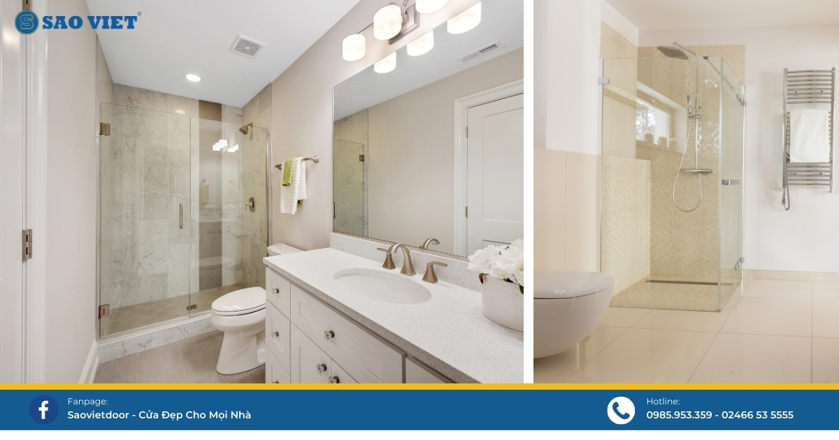 Phòng tắm kính cường lực với cấu trúc đơn giản mang lại sự tiện lợi và tính thẩm mỹ.