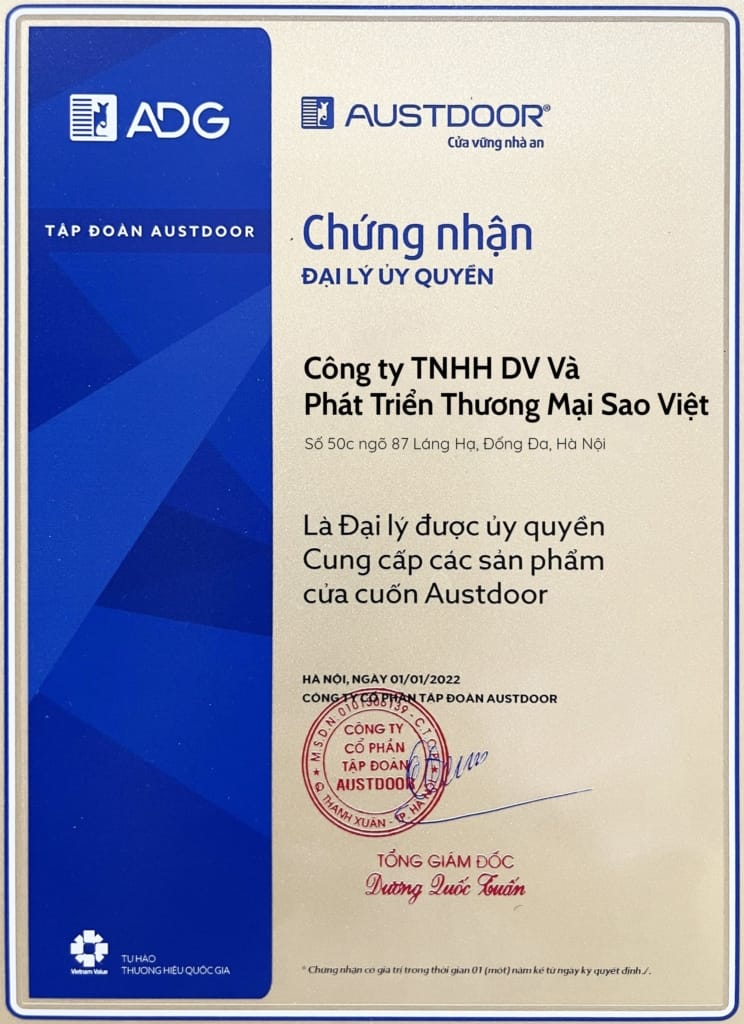 Báo Giá Cửa Cuốn Tổng Hợp Năm 2024 40 Chung nhan austdoor 744x1024 1