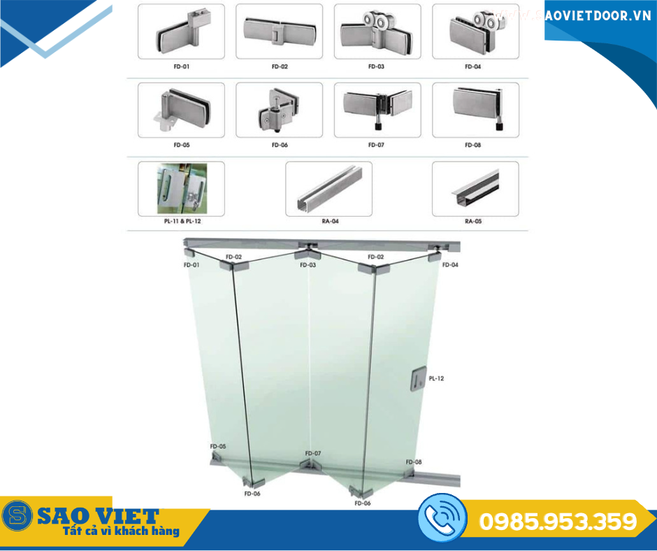 Cửa kính cường lực xếp trượt 26 Cua kinh xep truot