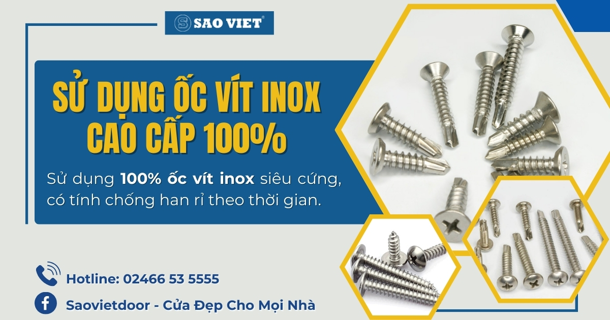 Cửa Sổ Mở Hất 3 Cánh Nhôm Xingfa Nhập Khẩu 28 Sử dụng ốc vít Inox siêu cứng cáp & Chống han rỉ theo thời gian.