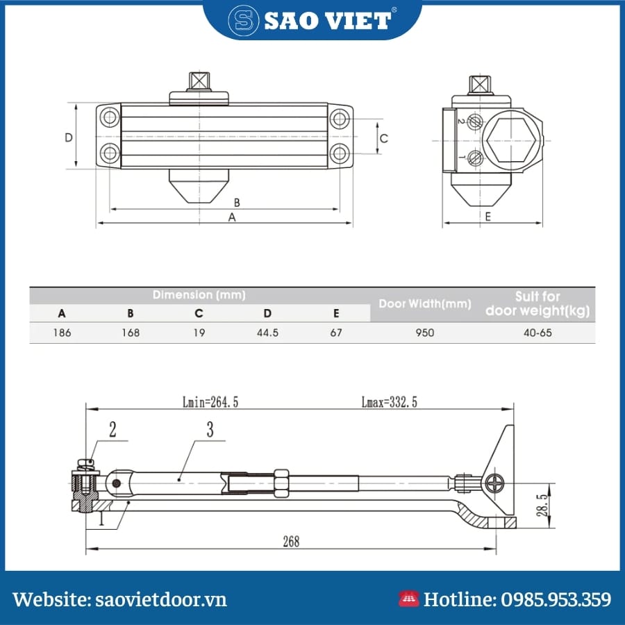 Thông số kỹ thuật Tay Co Thuỷ Lực Hafele 011