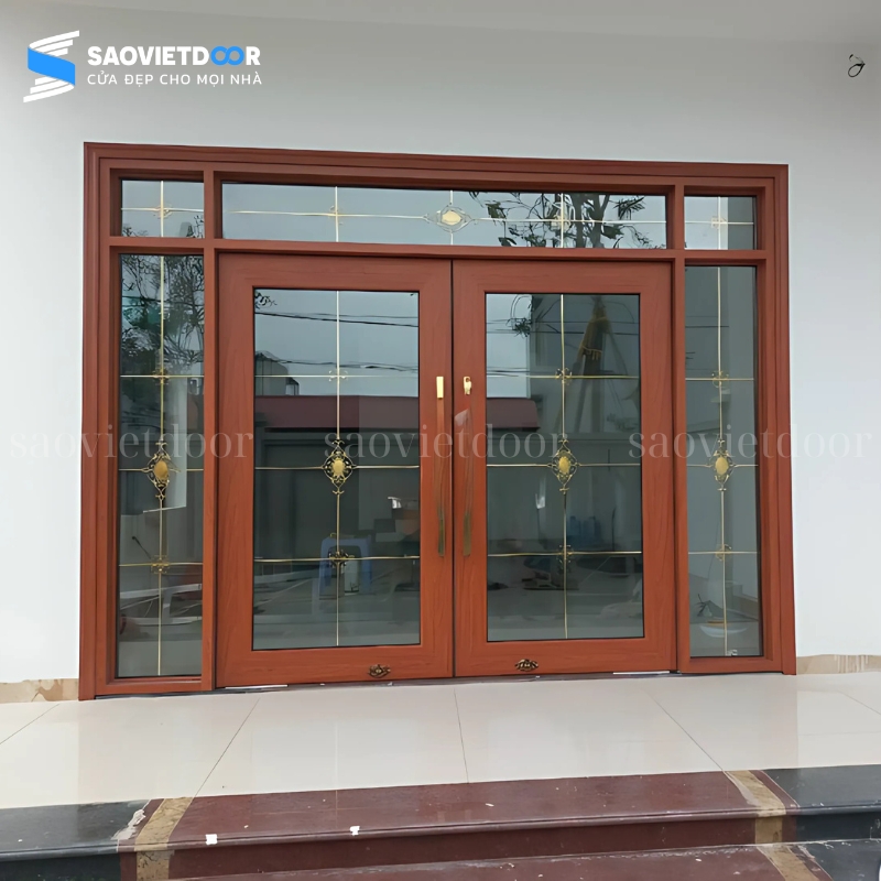 Cửa nhôm thuỷ lực vân gỗ lim 