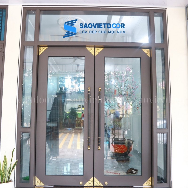 Cửa nhôm thuỷ lực màu Cafe 
