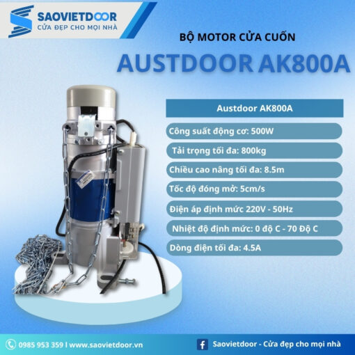 Thông số kỹ thuật motor cửa cuốn austdoor ak800a