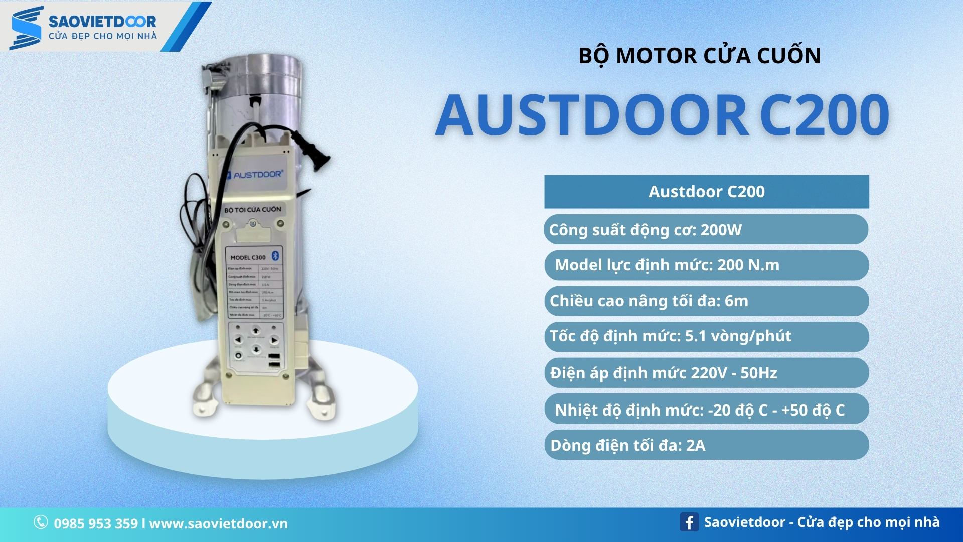 Motor Cửa Cuốn Austdoor C200 Chính Hãng 15 Thông số kỹ thuật motor cửa cuốn Austdoor C200