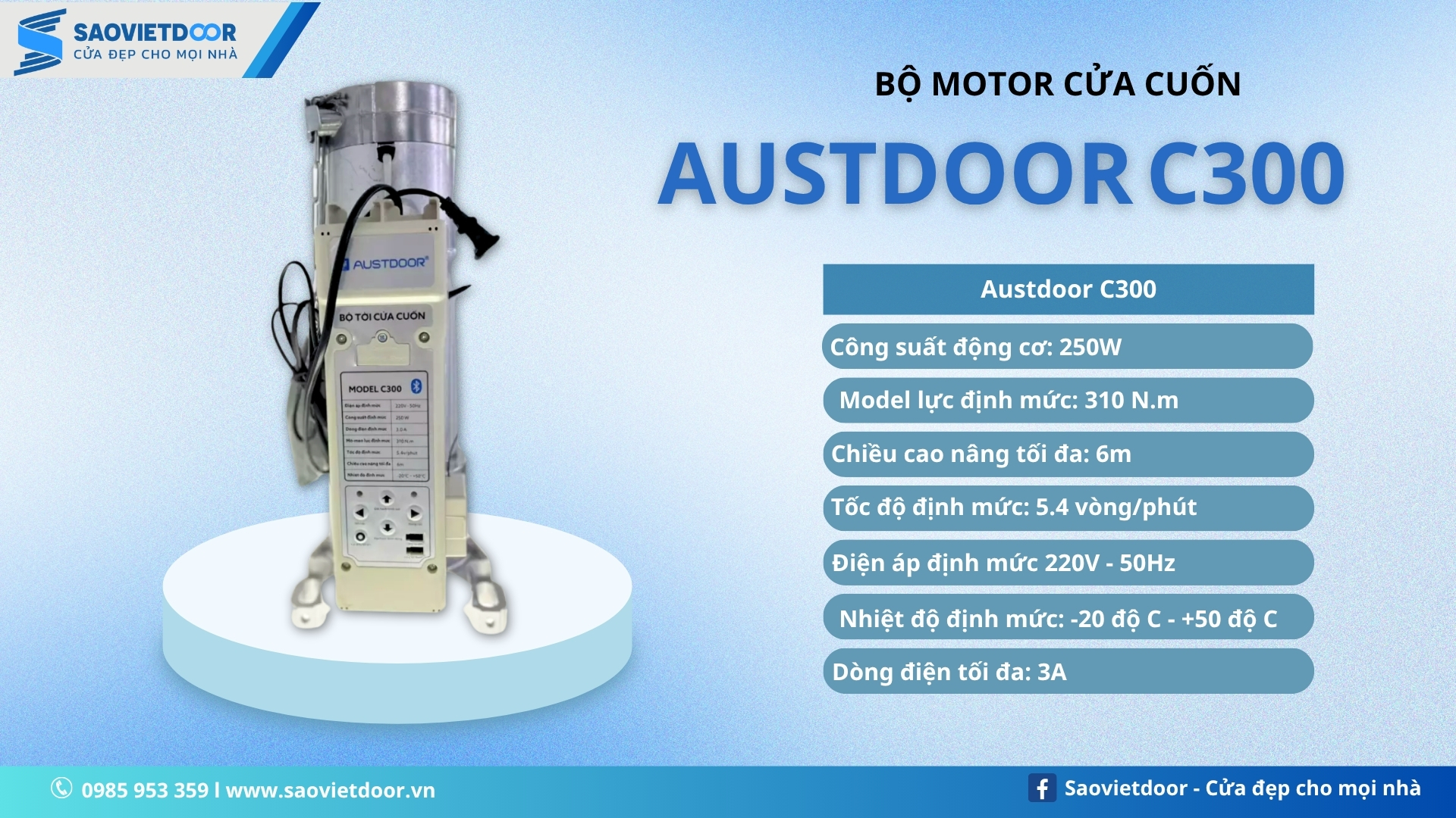 Motor Cửa Cuốn Austdoor C300 Chính Hãng 15 Thông số kỹ thuật motor cửa cuốn Austdoor C300