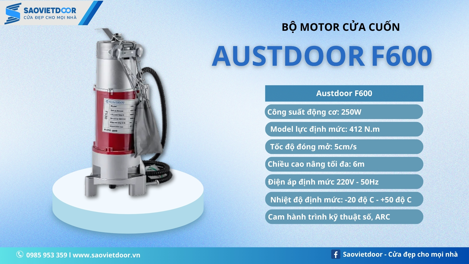 Motor Cửa Cuốn Austdoor F600 Chính Hãng 16 Thông số kỹ thuật motor cửa cuốn Austdoor F600