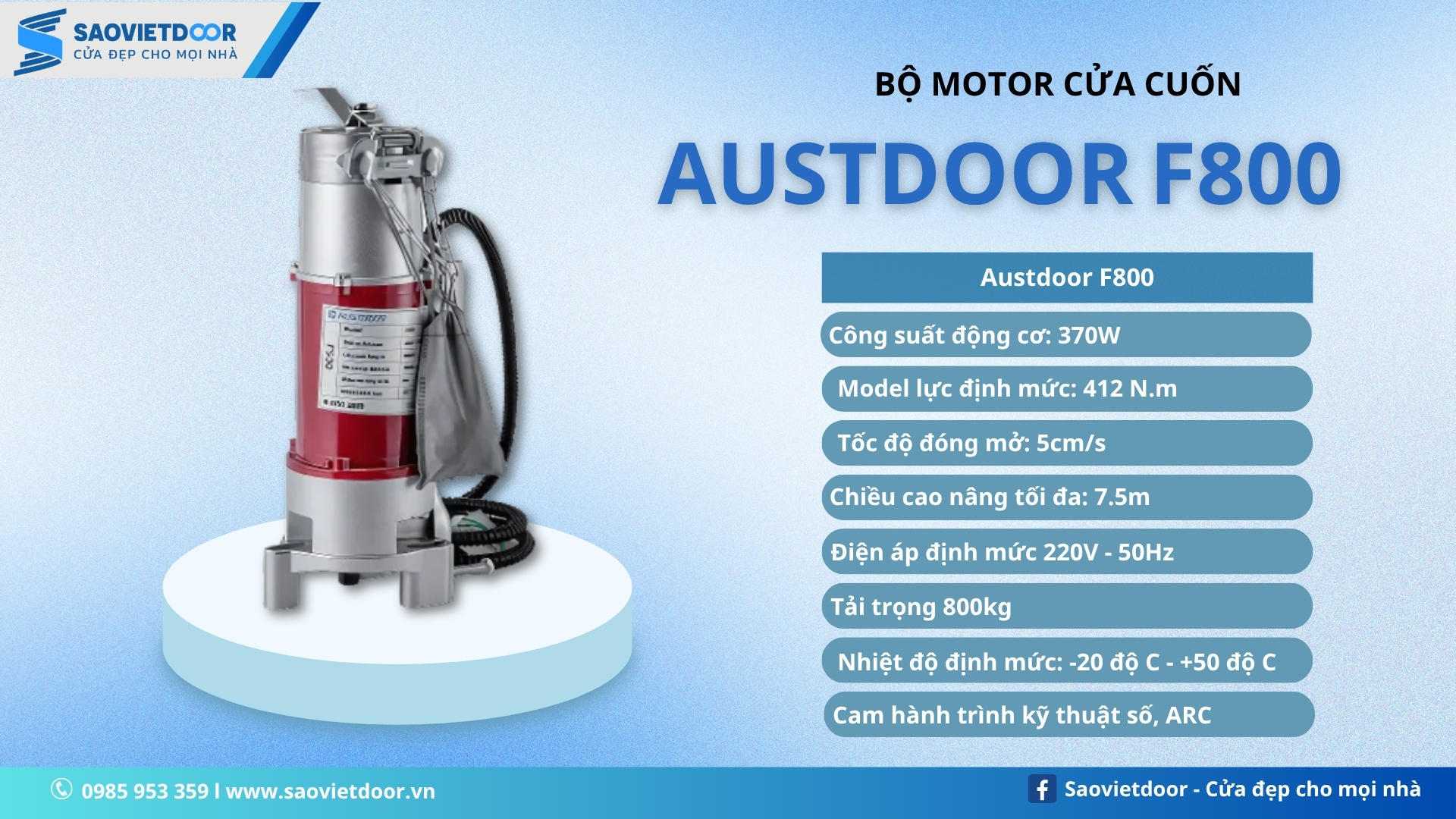 Motor Cửa Cuốn Austdoor F800 Chính Hãng 16 Thông số kỹ thuật motor cửa cuốn Austdoor F800