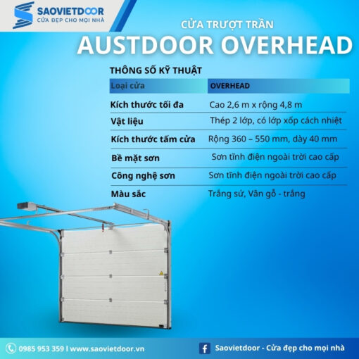 Thông số kỹ thuật của cửa trượt trần Austdoor Overhead