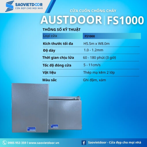 Thông số kỹ thuật cửa cuốn chống cháy Austdoor FS1000