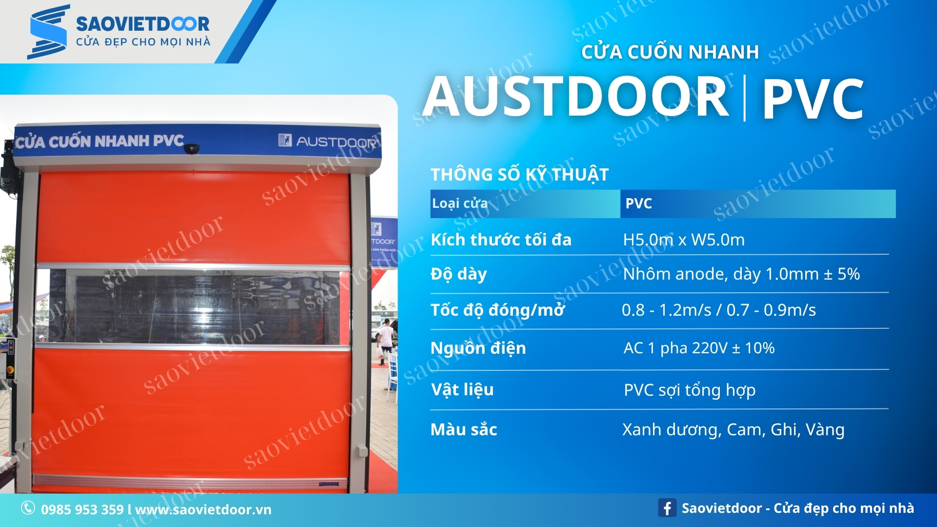 Cửa Cuốn Nhanh Austdoor PVC Chính Hãng 18 Thông số kỹ thuật cửa cuốn nhanh Austdoor PVC