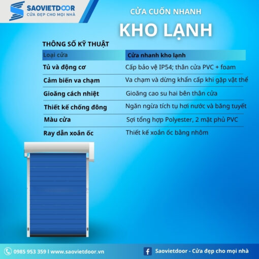 Thông số kỹ thuật cửa cuốn nhanh kho lạnh