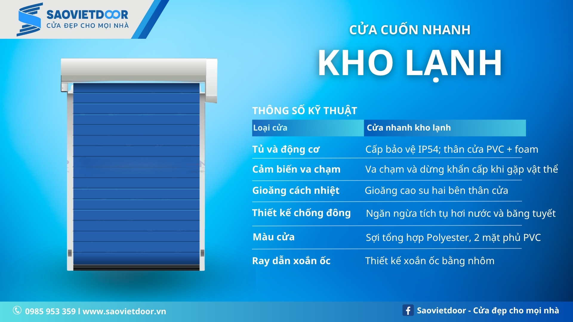 Cửa Cuốn Nhanh Kho Lạnh Chính Hãng 20 Thông số kỹ thuật cửa cuốn nhanh kho lạnh