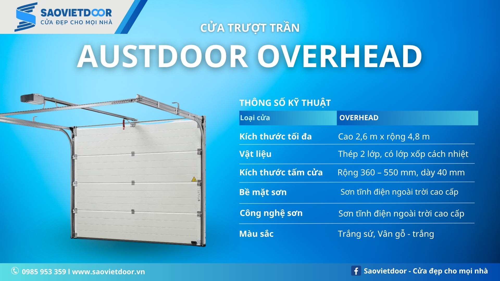Cửa Trượt Trần Austdoor Overhead Chính Hãng 20 Thông số kỹ thuật của cửa trượt trần Austdoor Overhead