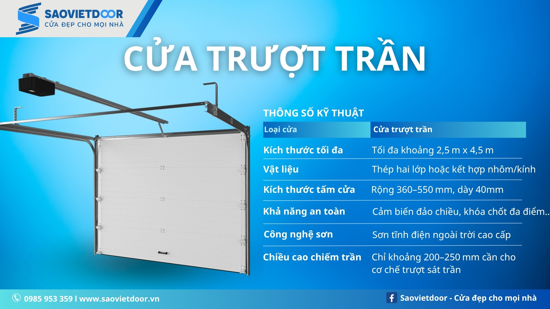 Cửa Trượt Trần Chính Hãng 18 Thông số kỹ thuật của cửa trượt trần