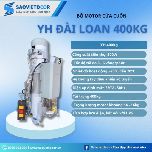 Thông số kỹ thuật motor cửa cuốn Đài Loan YH 400kg