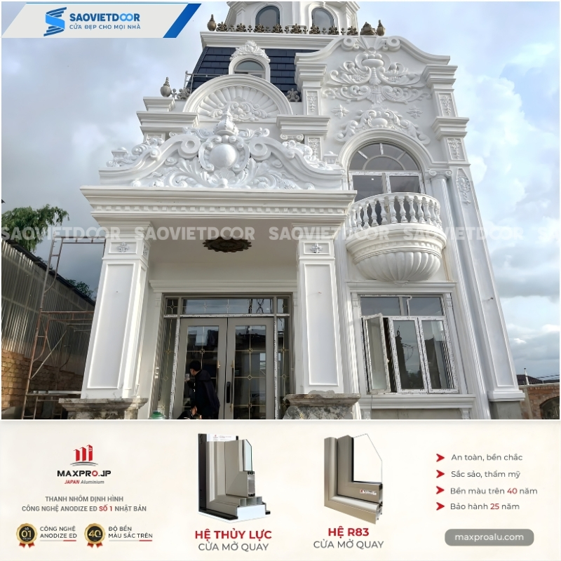 Cửa nhôm thuỷ lực Maxpro màu champagne chính hãng