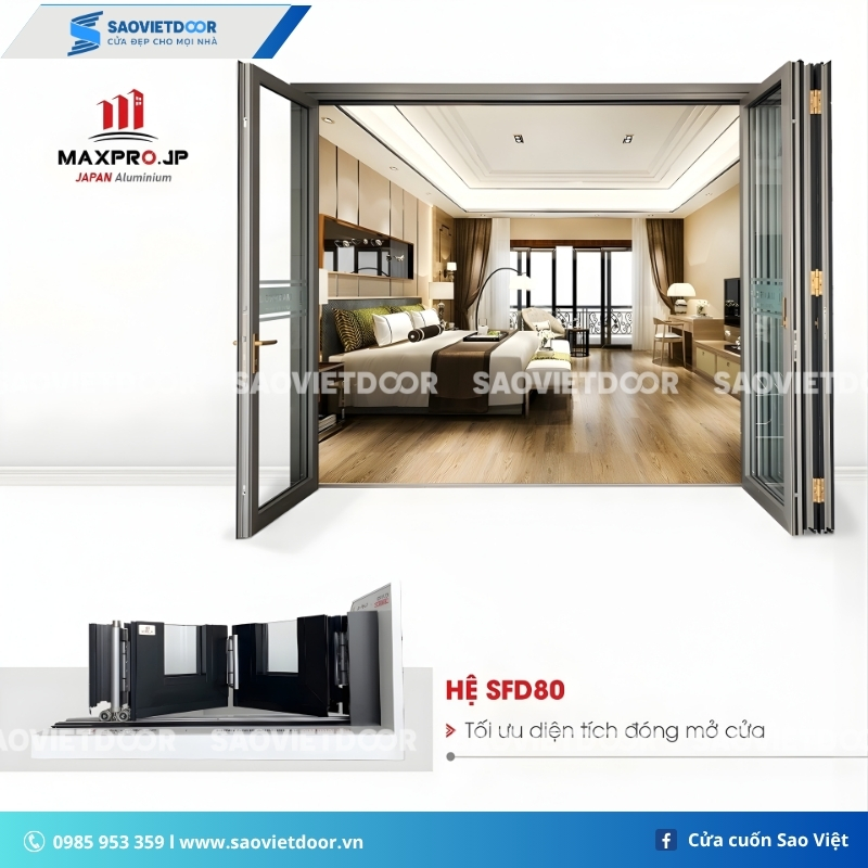 Cửa nhôm Maxpro Hệ xếp trượt hệ 80 chính hãng
