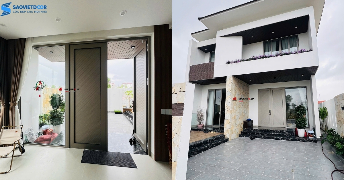 Cửa nhôm Maxpro kết hợp tấm pano đan chéo