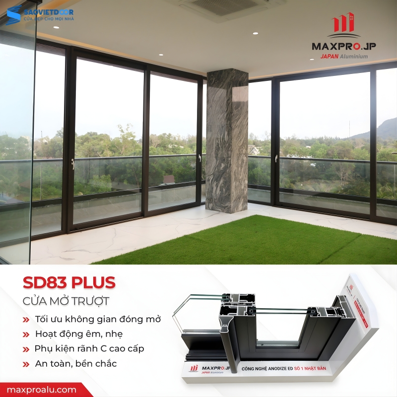 Cửa Nhôm Maxpro Hệ SD83 Plus Champagne Chính Hãng