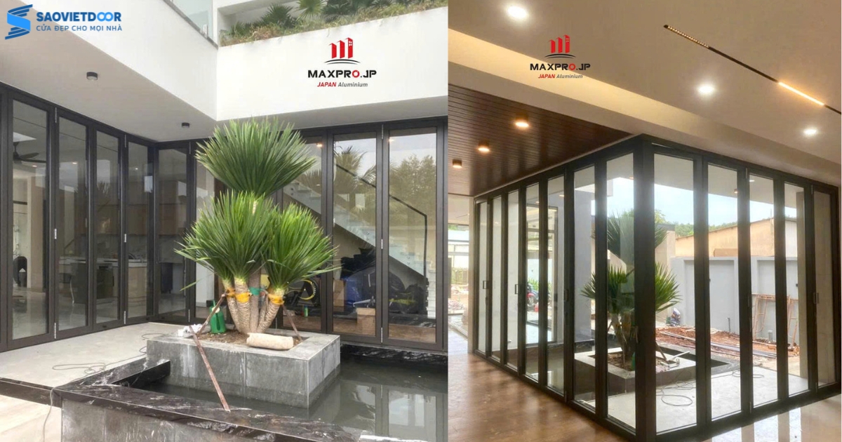 Cửa xếp trượt SFD80 vuông góc 7+5 cánh