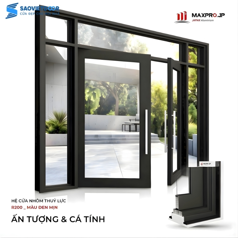 Cửa Nhôm Thủy Lực Maxpro R200 Màu Đen Chính Hãng