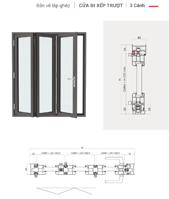 ban ve cua xep truot 3 canh nhom maxpro he 80