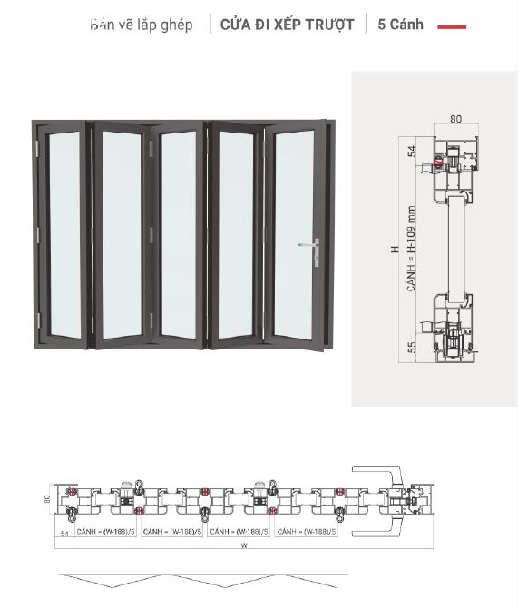 ban ve cua xep truot 5 canh nhom maxpro he 80