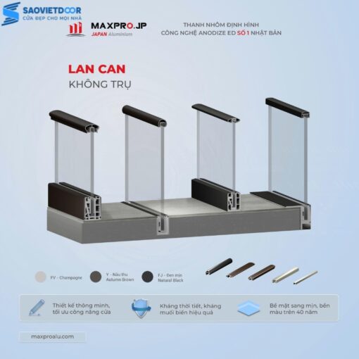 Mẫu Lan Can Kính Maxpro Hiện Đại 23 lan can k tru