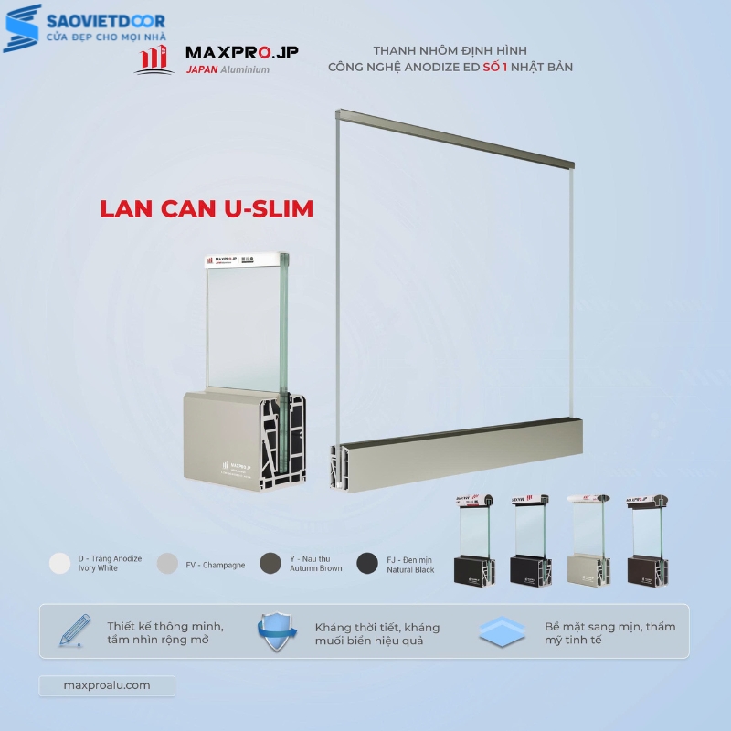 Mẫu Lan Can Kính Maxpro Hiện Đại 19 lan can u slim