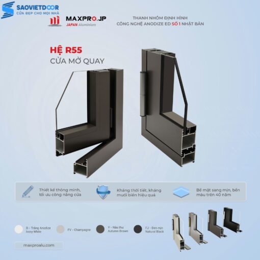 Cửa nhôm Maxpro hệ R55C chính hãng 26 r55 mo quay