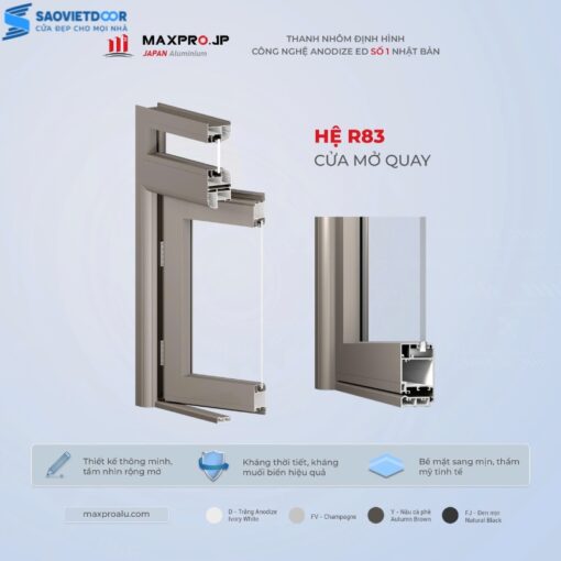 Cửa nhôm Maxpro hệ 83 màu champagne chính hãng 22 r83 14