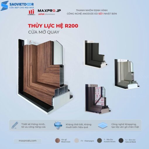 Cửa nhôm thuỷ lực Maxpro màu champagne chính hãng 18 thuy luc r200 1