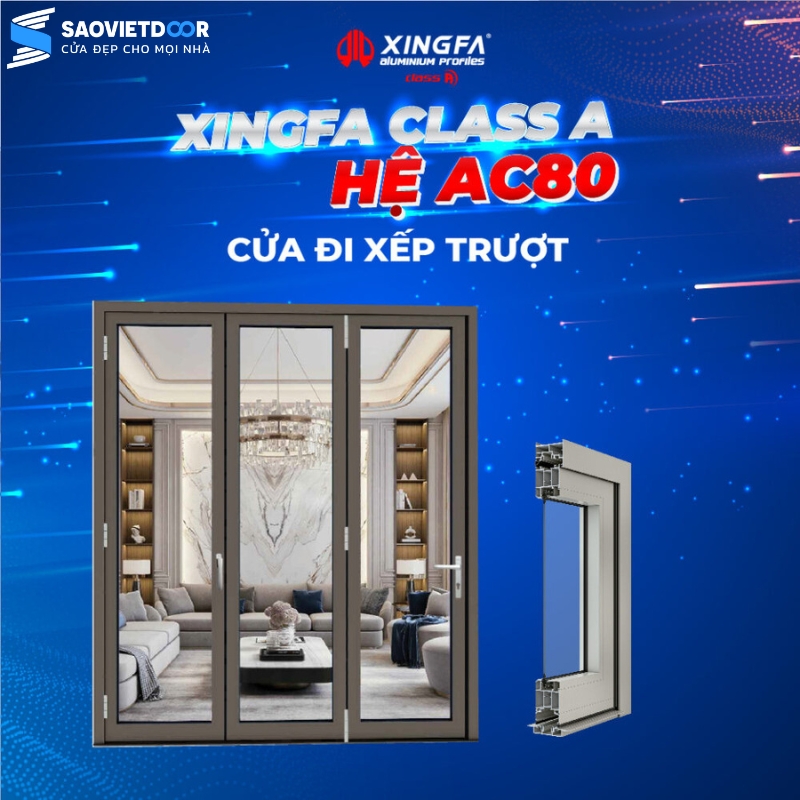 Cửa Xếp Trượt Nhôm Xingfa Class A Hệ AC80 Chính Hãng
