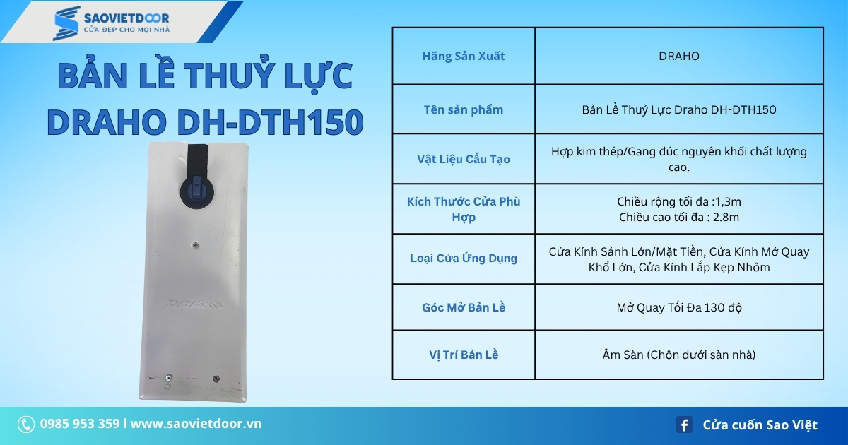 Thông Số Kỹ Thuật Bản Lề Thuỷ Lực Draho DT-DTH150