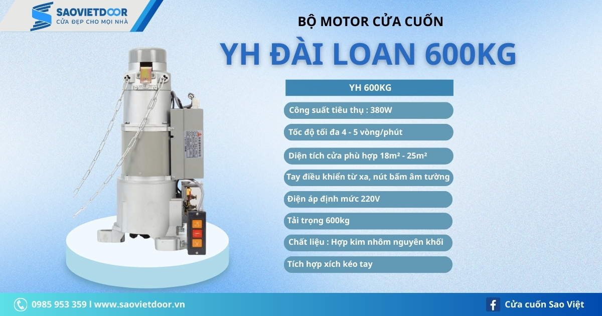 Motor Cửa Cuốn Đài Loan YH 600kg Chính Hãng