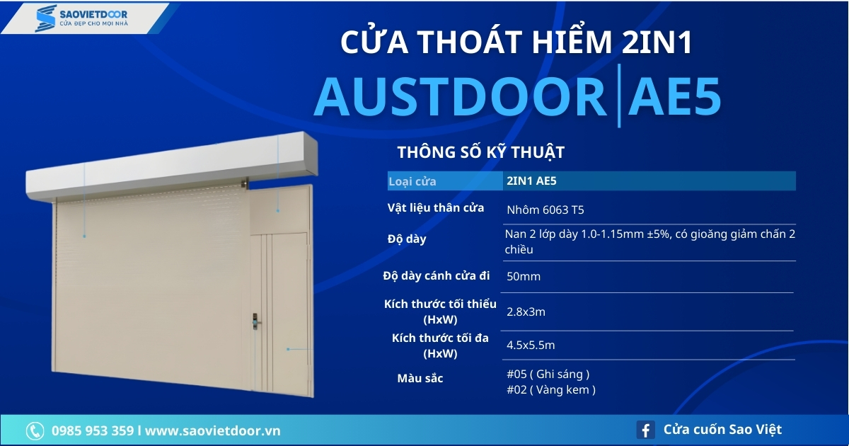 Cửa Cuốn 2IN1 Austdoor AE5 Chính Hãng 19 THÔNG SỐ KỸ THUẬT CỦA CỬA CUỐN 2IN1 AUSTDOOR AE5