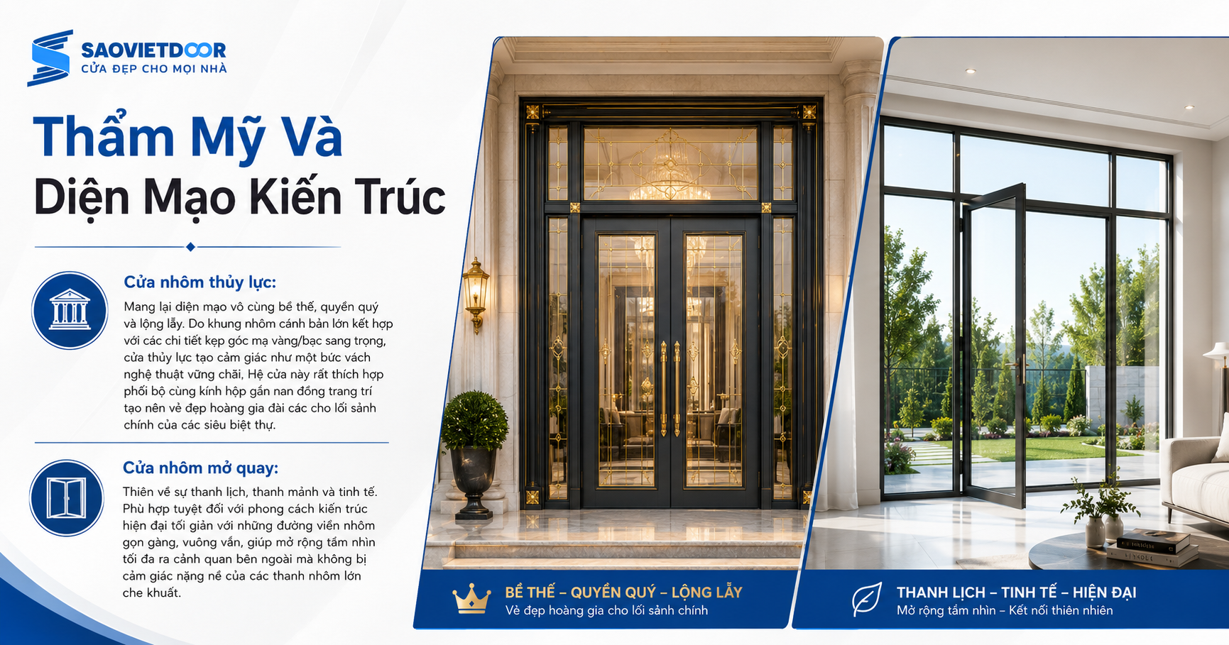 Nên Lựa Chọn Cửa Nhôm Thuỷ Lực Hay Cửa Nhôm Mở Quay 9 Thẩm Mỹ Và Diện Mạo Kiến Trúc