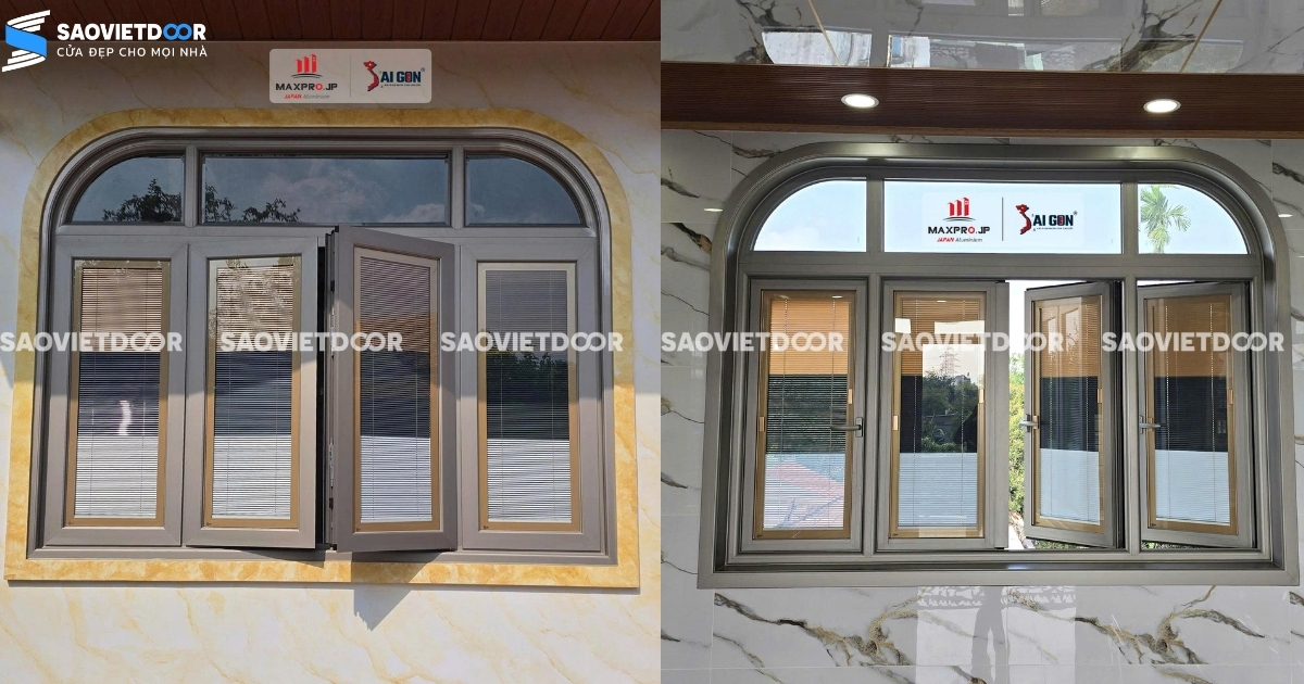 Công Trình Sử Dụng Hệ R83 Màu Champagne Của Maxpro 17 Cửa Sổ Mở Hất Hệ R83