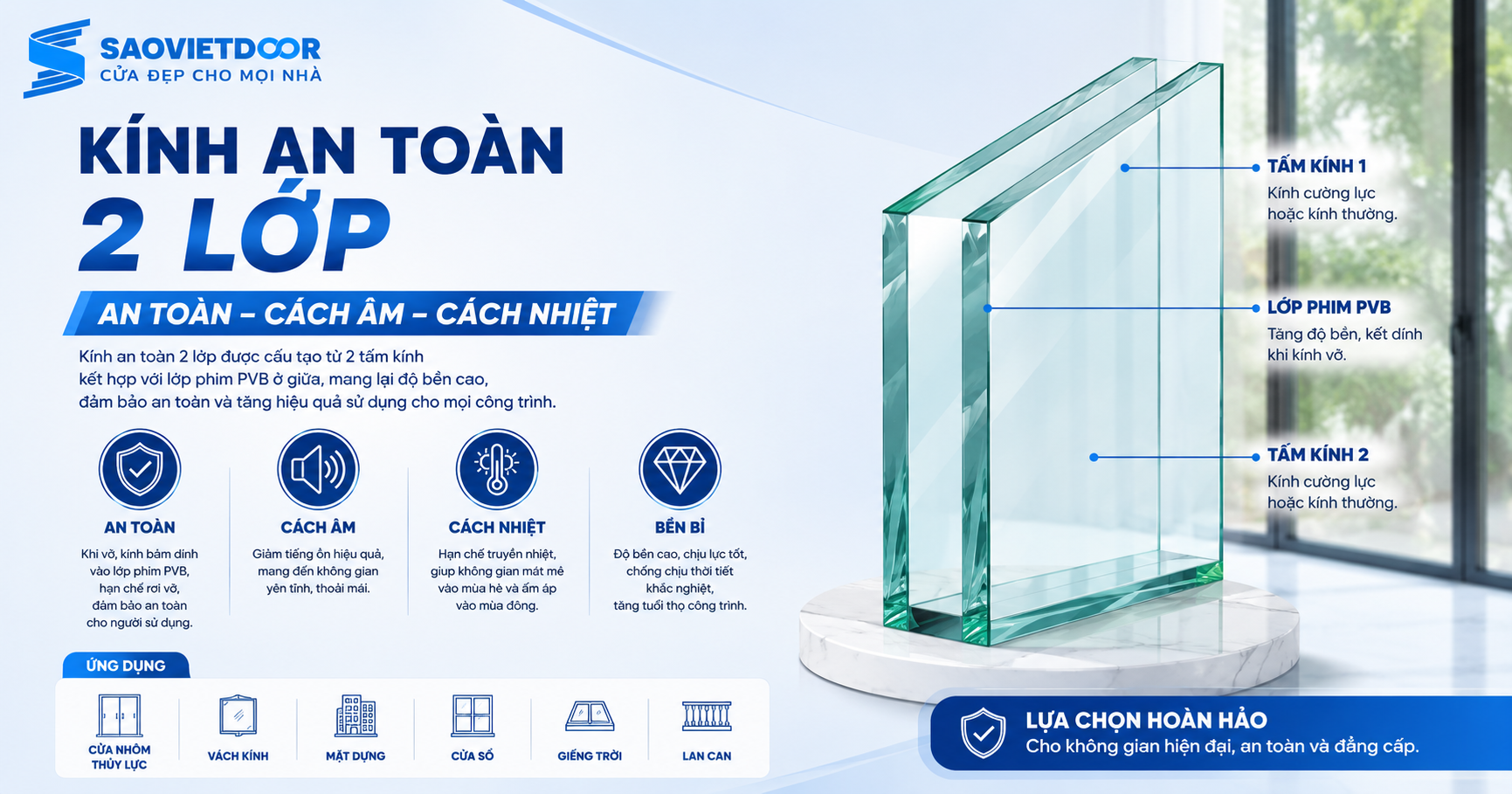 Cửa Nhôm Thuỷ Lực Nên Lựa Chọn Loại Kính Nào 8 Kính An Toàn 2 Lớp – Sự Bảo Vệ Bền Bỉ, Chống Chịu Thời Tiết Khắc Nghiệt