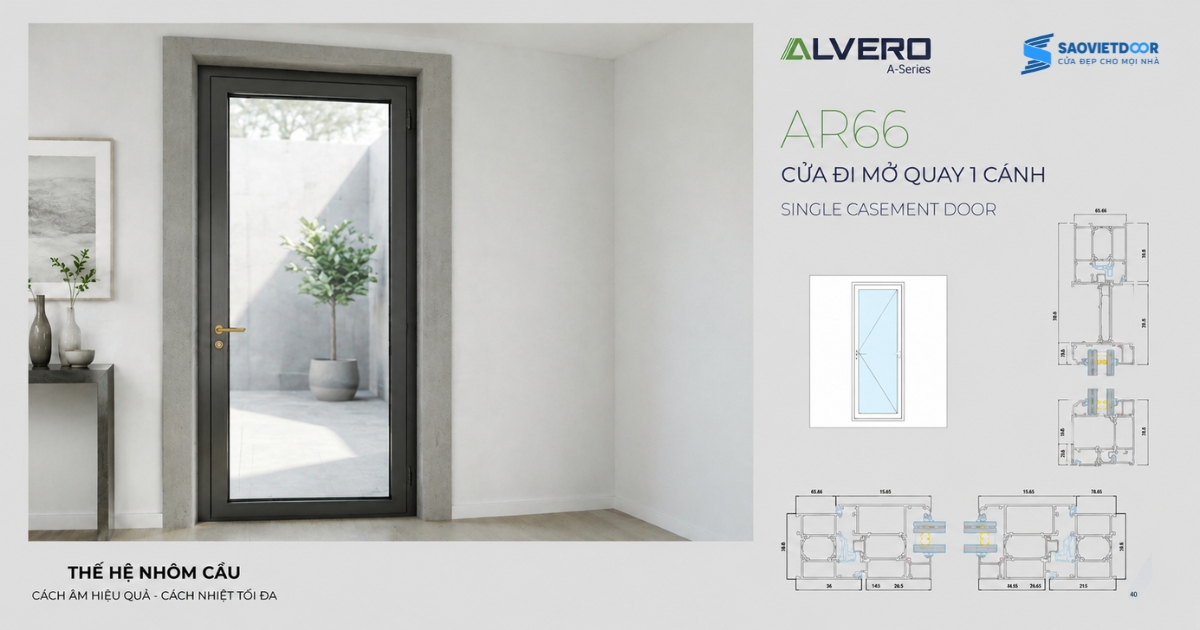 Cửa Đi Mở Quay 1 Cánh Alvero A-Series AR66